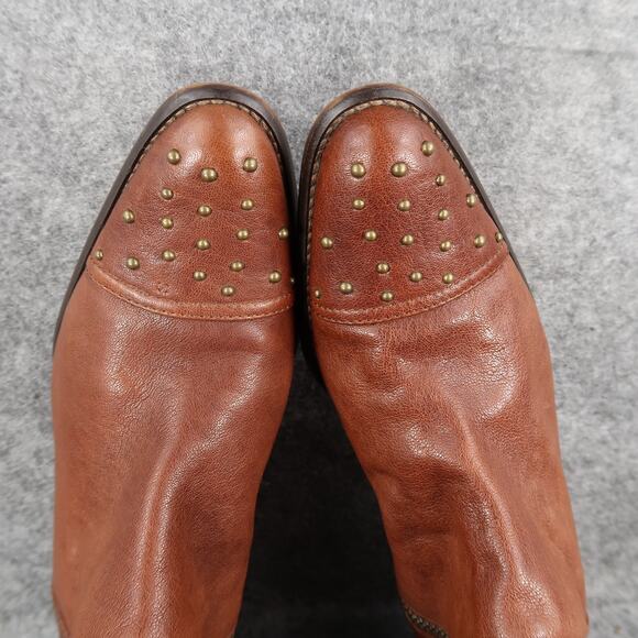 John Fluevog Boots Womens 6 Tall Riding Picnics Brie Brown Leather Studded Toe - Picture 14 of 16